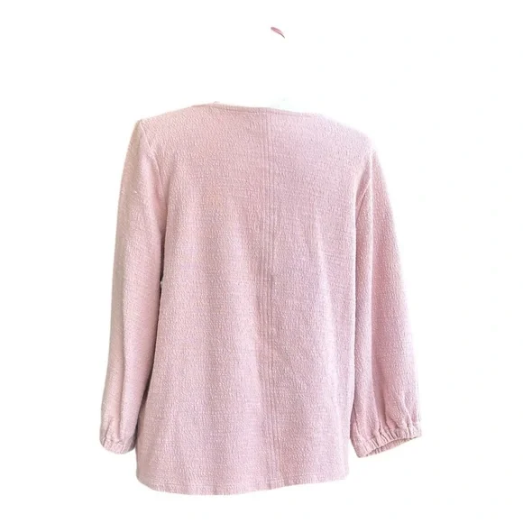 Madewell V-Neck Spring Blouse Textured Puff Sleeve Top Blush Pink Romantic XL - Picture 2 of 15